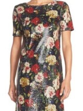 Marc New York Black Floral Sequin Midi Dress